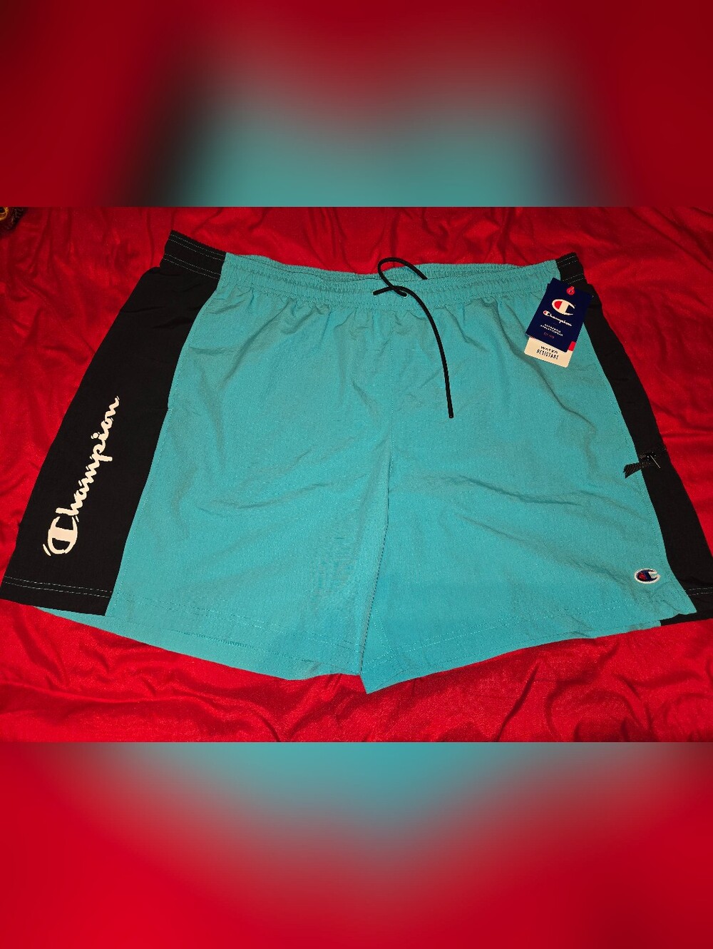 Champion Bright Teal Swim Ttrunks with Black Drawstring